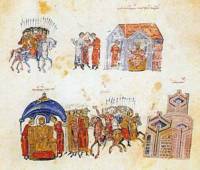 Кан Крум и император Михаил І събират войските си преди битката при Версиникия. Миниатюра от ХІІ в.