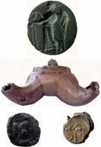 Метални находки – пръстен-печат, лампа, оловна пломба и капаче от териак