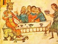 Хан Крум пирува след победата над император Никифор. На трапезата са поканени и славянските князе