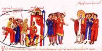 Омуртаг заповядва да бъде обезглавен елин-християнин – илюстрация от Мадридския препис на Манасиевата хроника