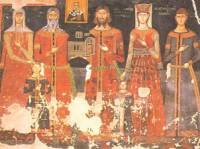 Севастократор Влатко, съпругата му Владислава, синът му Углеша, родителите му и още две момчета. Стенопис в църква „Св.Никола