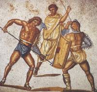 Мозайка, изобразяваща бой на гладиатори