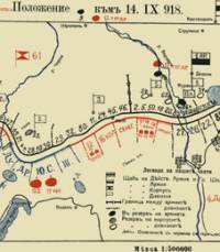 Карта на сраженията край Добро поле, ситуация към 14 септември 1918 г.