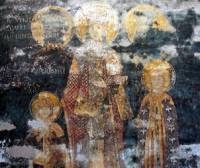 Царица Елена с децата си. Стенопис от манастира във Високи Дечани