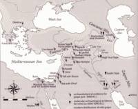 Карта, обозначаваща библейските страни от т. нар „плодороден полумесец”, където в античността е било развито винарството
