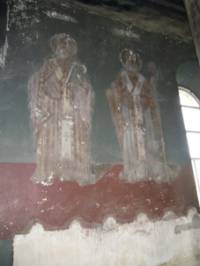 Съсипан стенопис на светите братя Кирил и Методий от църквата в Башкьой