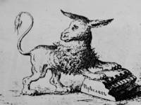 Карикатурата на Дембицки в бр. 3 на „Тъпан” от 1869 г. с лъва с магарешката глава, стъпил с предните лапи върху отломък от Преславските развалини