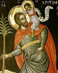 Икона на св. Христофор с детето Исус на рамо и разлистена тояга в ръка. Това изображение Колумб е използвал вместо подпис