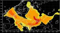 Карта, показваща разпростирането на радиационния облак в Европа в първите дни на май преди 30 години
