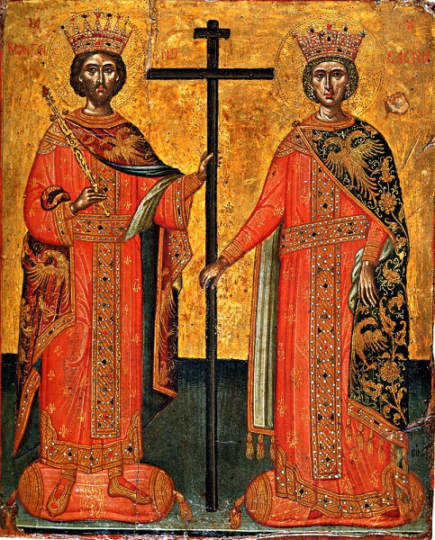 Св. св. Константин и Елена водят за ръка нестинарите