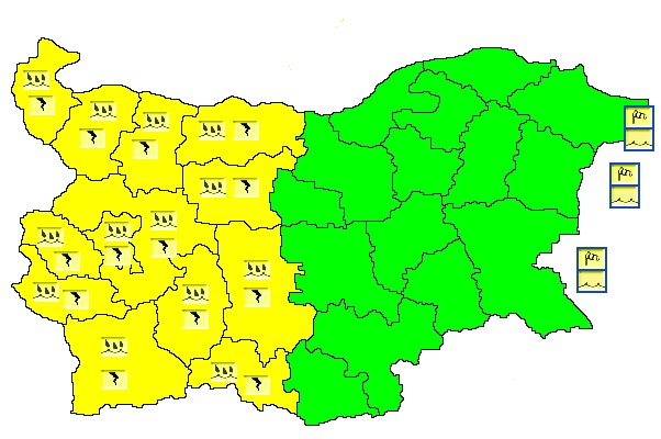 Половин България е с жълт код за опасно време