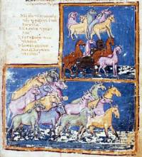 Кози, крави, овце – византийска миниатюра от Х в.
