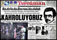 Докато българските медии запазват гробно мълчание, турските посвещават целите си броеве на атентата. Титулна страница на в. „Терджуман” от 10 септември 1982 г.