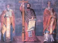 Фреската на Петьо Ганин с тримата светии