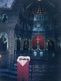 Общ изглед на иконостаса, който през 2002 г. е обявен за паметник на културата