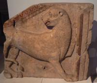 Каменен релеф на лъв от V-IV в. пр. Хр., открит в Жаба могила, експонат на НИМ